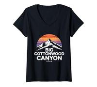 Femme Grand Logo de Cottonwood Canyon, Utah, Coucher de Soleil sur la Montagne Wasatch T-Shirt avec Col en V