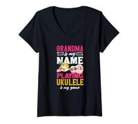 Femme Grand-mère, C'est Mon nom Qui Joue au ukulélé, C'est ma joueuse T-Shirt avec Col en V