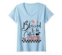 Femme Grand-mère de la fête des mères bénie d'être appelée Nana T-Shirt avec Col en V