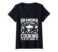 Femme Grand-mère est Mon nom, la Cuisine est ma Chef de Jeu T-Shirt avec Col en V