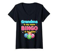 Femme Grand-mère est Mon nom Le Bingo est Mon Jeu Funny Player Women T-Shirt avec Col en V