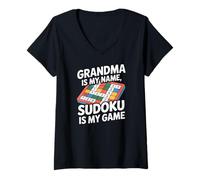 Femme Grand-mère est Mon nom Le Sudoku est Mon Jeu T-Shirt avec Col en V