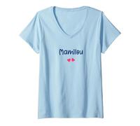 Femme Grand mère Mamilou Amour Mamie mamilou T-Shirt avec Col en V, Bleu Céleste, M