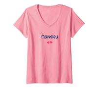 Femme Grand mère Mamilou Amour Mamie mamilou T-Shirt avec Col en V, Rose, XL