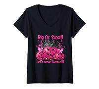 Femme Grand ou Petit Let's Save Them All Pumpkins Cancer du Sein T-Shirt avec Col en V