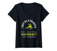Femme Grand-père drôle Qui pêche à la Mouche T-Shirt avec Col en V