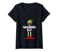 Femme Grand-père Elfe Assorti à la Famille drôle Mignon Rassemblement de Noël fête T-Shirt avec Col en V