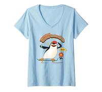 Femme Grand Pingouin de Madagascar Attrape Beaucoup de Vent T-Shirt avec Col en V