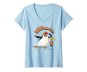 Femme Grand Pingouin de Madagascar Attrape Beaucoup de Vent T-Shirt avec Col en V