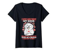 Femme Grand propriétaire de Chien des Pyrénées T-Shirt avec Col en V