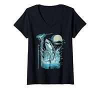 Femme Grand Requin Blanc Sauteur, Poisson de mer T-Shirt avec Col en V