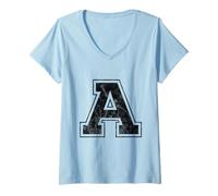 Femme Grande Lettre A T-Shirt avec Col en V