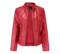 Femme Grande Taille Col Montant Veste en Similicuir Blouson aviateur Moto Classique en PU Manteau Court Zippé Veste Courte Blazer Manteaux Punk Moto Biker en Cuir PU Rouge M