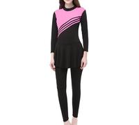 Femme Grande Taille Maillot de Bain Manche Longue Rayure Hauts de Natation+Pantalon de Natation+Bonnet de Bain 3 Pieces Musulman Burkini Femme Chic