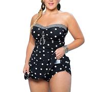 Femme Grande Taille Polka Dot Plage Bikini Maillots Tankinis Sling Volants Gilet Tops avec Triangle Culottes Maillot de Bain 2 Pièces Noir XXL