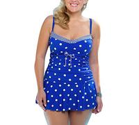 Femme Grande Taille Polka Dot Plage Bikini Maillots Tankinis Sling Volants Gilet Tops avec Triangle Culottes Maillot de Bain 2 Pièces Saphir Bleu L