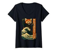 Femme Grande Vague de Pandazilla Rouge T-Shirt avec Col en V
