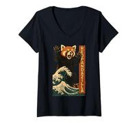 Femme Grande Vague de Pandazilla rouge T-Shirt avec Col en V