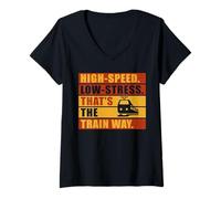 Femme Grande Vitesse. Faible Stress. C'est la Voie ferrée. Train électrique T-Shirt avec Col en V