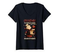 Femme Grandma is The Keeper of Secrets and The Holder of Hearts. T-Shirt avec Col en V