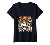 Femme Grandma MOM I Make Rules Then I Make Brownies T-Shirt avec Col en V