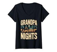 Femme Grandpa Camp Nights Camping Feu de Camp T-Shirt avec Col en V