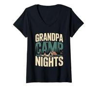 Femme Grandpa Camp Nights Camping Feu de Camp T-Shirt avec Col en V