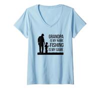Femme Grandpa is My Name Fishing is My Game Pêcheur Fantaisie T-Shirt avec Col en V
