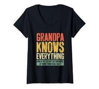 Femme Grandpa Knows Everything Chemise pour Homme drôle fête des pères T-Shirt avec Col en V