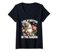 Femme Grandpa Life Is Better In The Garden Gnome For Gardening Mom T-Shirt avec Col en V