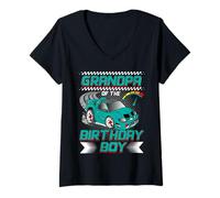 Femme Grandpa of The Birthday Boy Race Car Party Family Matching T-Shirt avec Col en V