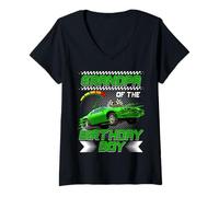 Femme Grandpa of The Birthday Boy Race Car Party Family Matching T-Shirt avec Col en V