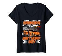 Femme Grandpa of The Birthday Boy Race Car Party Family Matching T-Shirt avec Col en V
