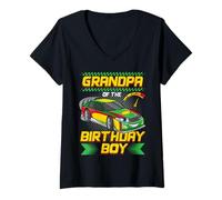 Femme Grandpa of The Birthday Boy Race Car Party Family Matching T-Shirt avec Col en V