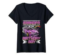 Femme Grandpa of The Birthday Boy Race Car Party Family Matching T-Shirt avec Col en V