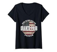 Femme Grants Pass Oregon, Drapeau américain Vintage T-Shirt avec Col en V