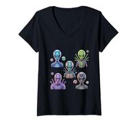 Femme Graphique 3D Aliens I Like Aliens More Than People I'm Alien T-Shirt avec Col en V