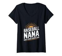 Femme Graphique Amusant de Baseball « Nana Saying Proud Loud » T-Shirt avec Col en V