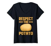 Femme Graphique amusant de frites de légumes Respect The Potato T-Shirt avec Col en V