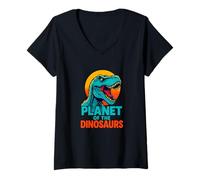 Femme Graphique Amusant de la planète des Dinosaures Jurassic Roar T-Shirt avec Col en V