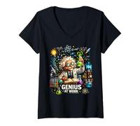Femme Graphique Amusant du Laboratoire Scientifique Science Genius @ Work T-Shirt avec Col en V