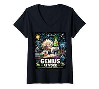 Femme Graphique Amusant du Laboratoire Scientifique Science Genius @ Work T-Shirt avec Col en V