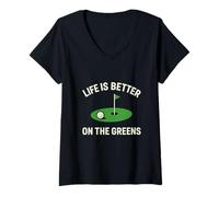Femme Graphique Amusant Life is Better on The Greens Golf T-Shirt avec Col en V