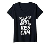 Femme Graphique Amusant « Please Don't Put Us on Kiss Cam » T-Shirt avec Col en V