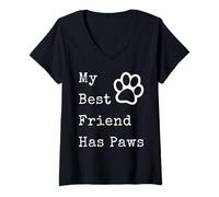 Femme Graphique Amusant pour Les Amoureux des Animaux de Compagnie avec Inscription « My Best Friend Has Paws » T-Shirt avec Col en V