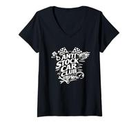 Femme Graphique Anti-Stock Car Club Racing Enthusiast T-Shirt avec Col en V