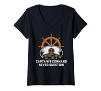 Femme Graphique avec Citation de Leadership de Captain Command T-Shirt avec Col en V