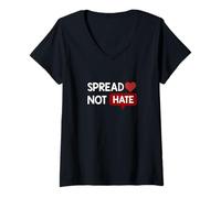 Femme Graphique Bordeaux Rouge Bordeaux Love Not Hate T-Shirt avec Col en V