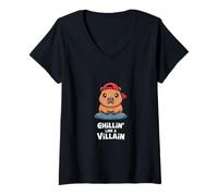 Femme Graphique Capybara Chillin' Like A Villain T-Shirt avec Col en V