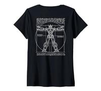 Femme Graphique DA Vinci Vitruvian Robot Engineer et Anime Lover T-Shirt avec Col en V